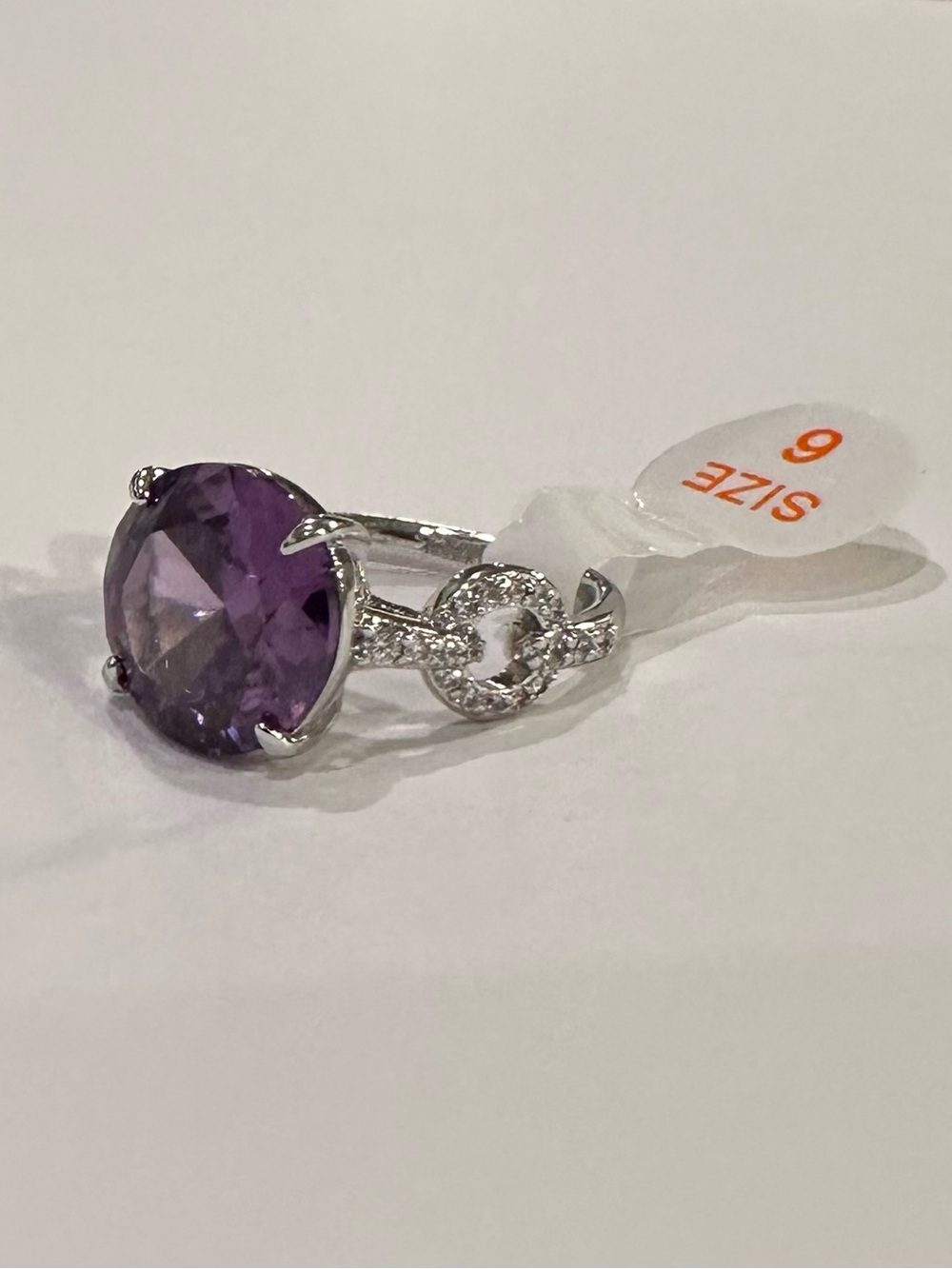 Bomb Party Rule Breaker Ring Lavender Topaz CZ On Rhodium Plating Size 6